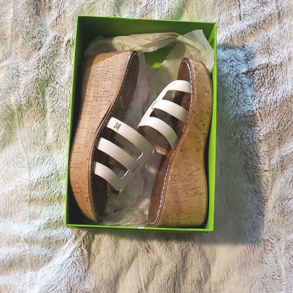 NIB Sam Edelman white wedge sandals 3 inch heel